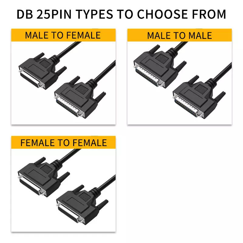 ขั้วต่อ D-Sub 25 ขา Db25 ถึง Db25 สายสื่อสารแบบขนานชายกับหญิง