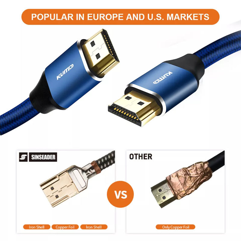 การทดสอบ HDR TDR 48gbps สาย HDMI ชุบทอง 4k 120Hz รองรับ Ethernet 3D 4K HDTV