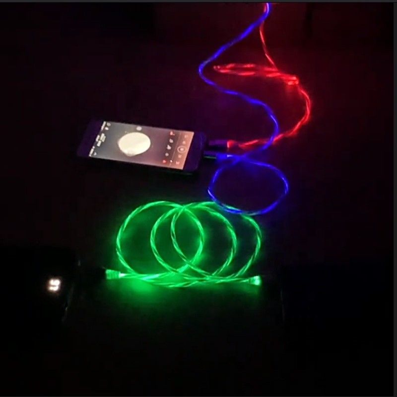 สายชาร์จเร็ว 3 IN 1 Type C 3A LED สายชาร์จ USB สีสันสดใส Lightning Flashing Cable