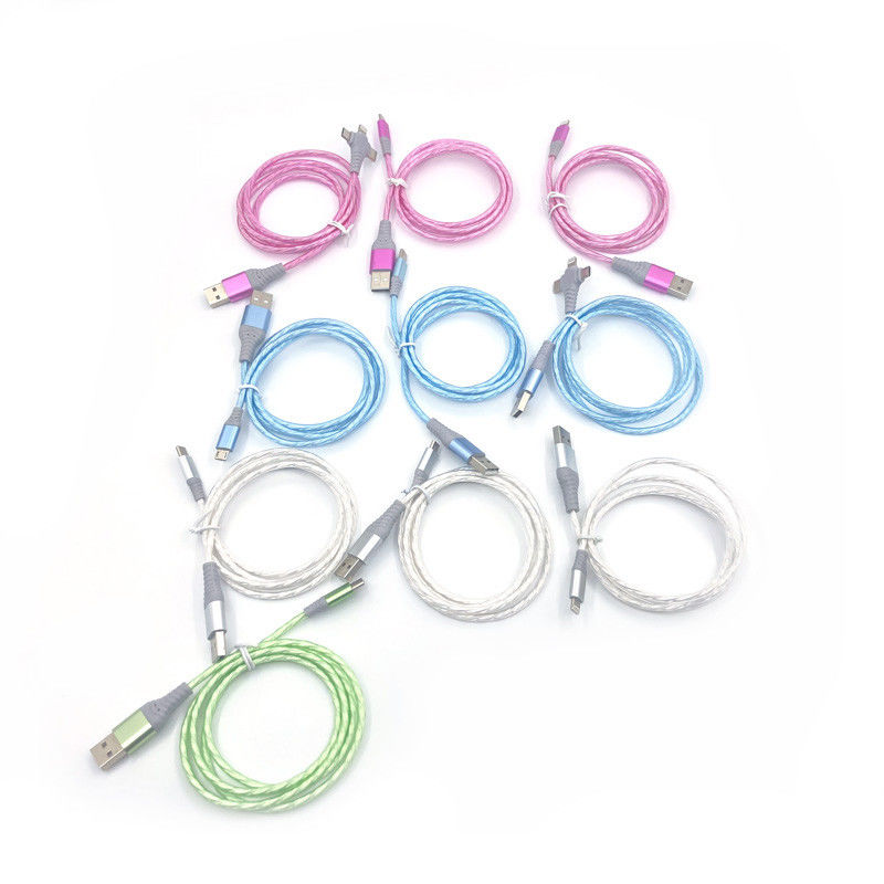 สายชาร์จเร็ว 3 IN 1 Type C 3A LED สายชาร์จ USB สีสันสดใส Lightning Flashing Cable