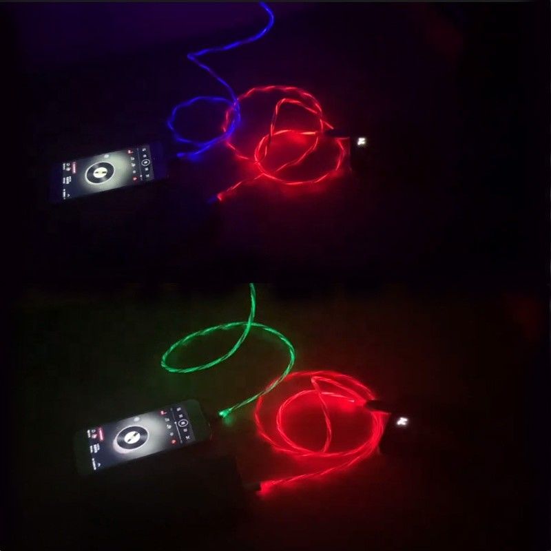 สายชาร์จเร็ว 3 IN 1 Type C 3A LED สายชาร์จ USB สีสันสดใส Lightning Flashing Cable