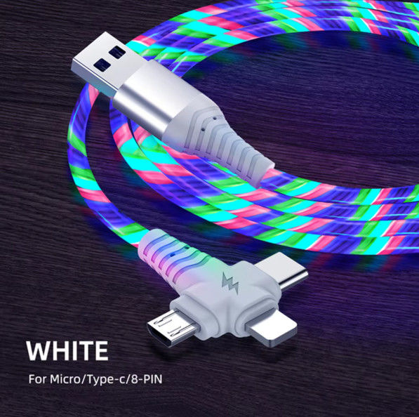 3in1 Flow Luminous Lighting usb cable สําหรับ Samsung 3 in 1 2in1 LED Micro USB Type C ชาร์จ 8Pin สายสําหรับ iPhone Huawei Xiaomi
