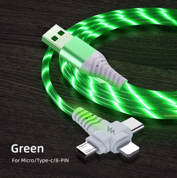 3in1 Flow Luminous Lighting usb cable สําหรับ Samsung 3 in 1 2in1 LED Micro USB Type C ชาร์จ 8Pin สายสําหรับ iPhone Huawei Xiaomi