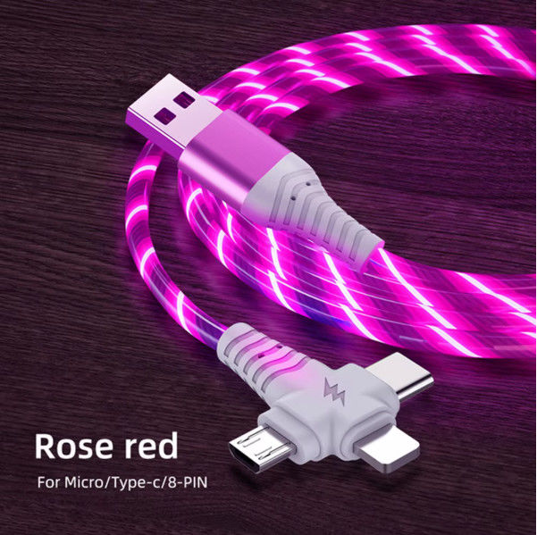 3in1 Flow Luminous Lighting usb cable สําหรับ Samsung 3 in 1 2in1 LED Micro USB Type C ชาร์จ 8Pin สายสําหรับ iPhone Huawei Xiaomi