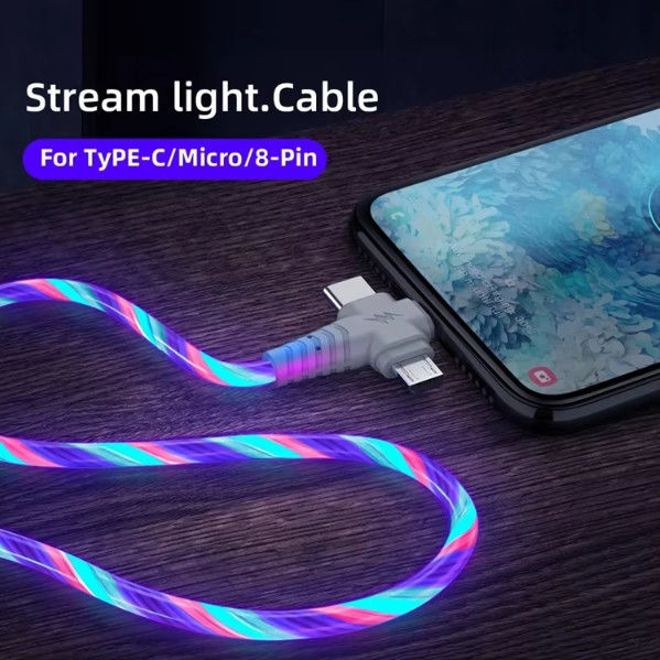 3in1 Flow Luminous Lighting usb cable สําหรับ Samsung 3 in 1 2in1 LED Micro USB Type C ชาร์จ 8Pin สายสําหรับ iPhone Huawei Xiaomi