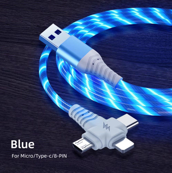 3in1 Flow Luminous Lighting usb cable สําหรับ Samsung 3 in 1 2in1 LED Micro USB Type C ชาร์จ 8Pin สายสําหรับ iPhone Huawei Xiaomi