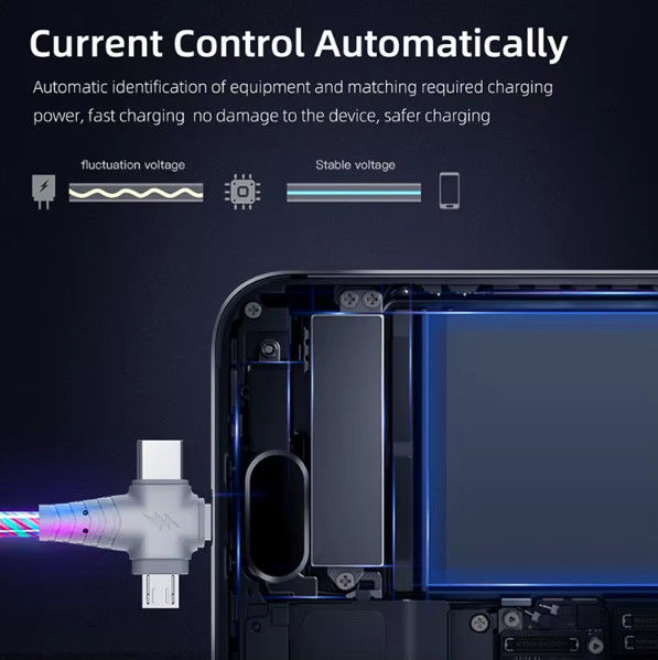 3in1 Flow Luminous Lighting usb cable สําหรับ Samsung 3 in 1 2in1 LED Micro USB Type C ชาร์จ 8Pin สายสําหรับ iPhone Huawei Xiaomi