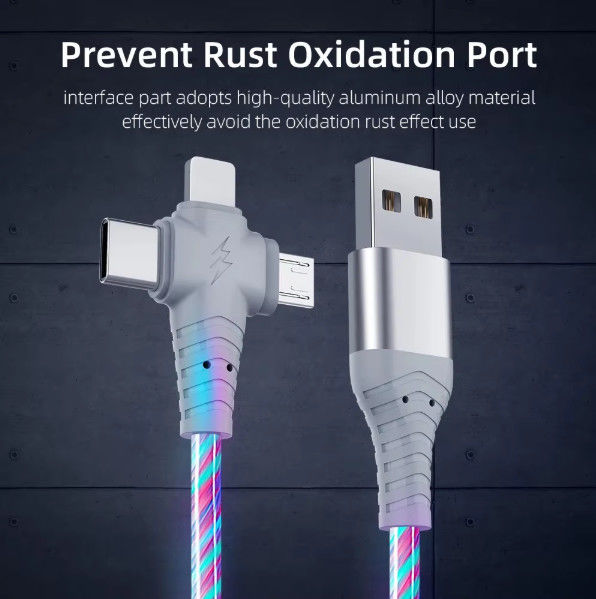 3in1 Flow Luminous Lighting usb cable สําหรับ Samsung 3 in 1 2in1 LED Micro USB Type C ชาร์จ 8Pin สายสําหรับ iPhone Huawei Xiaomi
