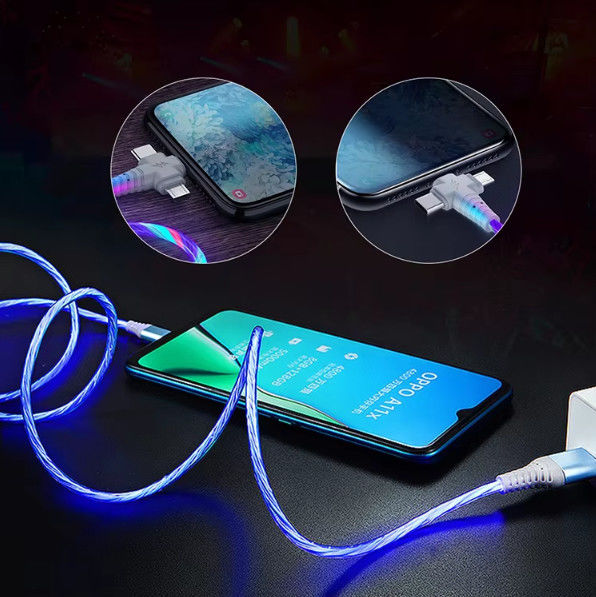 3in1 Flow Luminous Lighting usb cable สําหรับ Samsung 3 in 1 2in1 LED Micro USB Type C ชาร์จ 8Pin สายสําหรับ iPhone Huawei Xiaomi